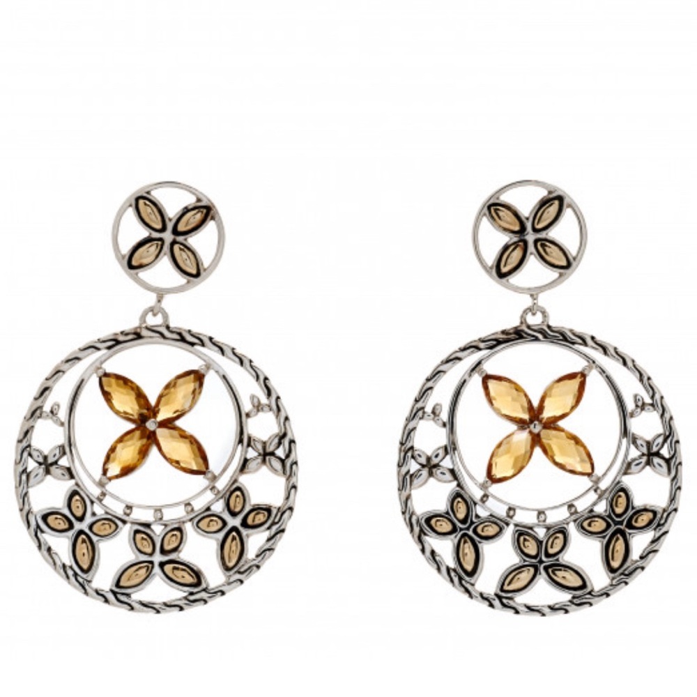 JOHN HARDY Sterling Silver & 18K Yellow Gold Citrine Batu Kawung Drop Earrings - Picture 1 of 4
